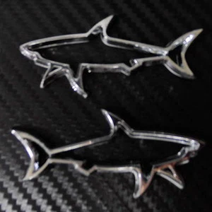 Car emblem Shark Outline 3D logo Side chrome Motorcycle badge sticker 2pcs set - Foto 1 di 2