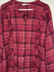Sonoma Rüschen Button-Down Bluse rosa kariert Viskose/Polyester Mischung Gr. XXL - Bild 1 von 8