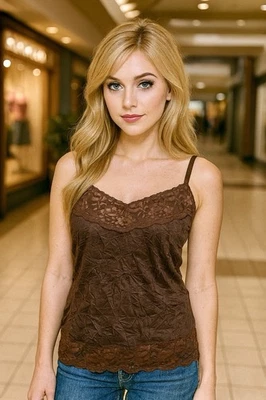 Dress Barn Brown Lace Cami Top Sz XL And Y2K  - Image 1 of 4
