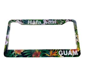 Guam License Plate Frame Floral/Leaf Weave Hafa adai 671 Two Hole Mount - Foto 1 di 7