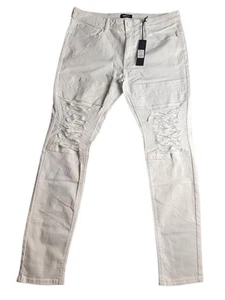 NWT Nova Men Reel It In Skinny Jeans Distressed White Mens 36x32 Grunge - Picture 1 of 14