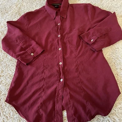 Blusa para mujer Silkland rojo oscuro 100 % seda con botones talla pequeña Foto 1 de 4