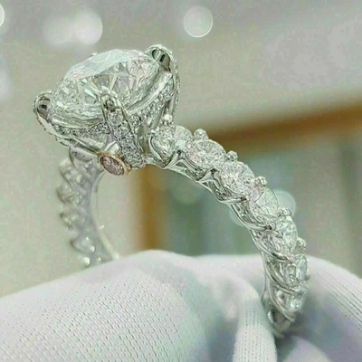 Anillo de compromiso redondo de diamantes creado en laboratorio de 3,00 quilates acabado en oro blanco de 14 quilates Foto 1 de 3