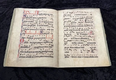 c.1450 Italian ANTIPHONAL Bible ILLUMINATED Medieval MANUSCRIPT Woven BINDING - Image 1 of 4