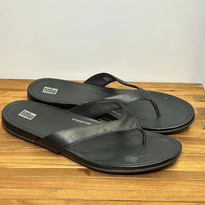 Chanclas FitFlop Gracie para mujer 10 sandalias de tanga acolchadas con plantilla de cuero negro Foto 1 de 4