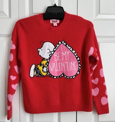 PEANUTS WOMEN'S SWEATER SIZE SMALL RED PULLON "BE MY VALENTINE" CHARLIE BROWN - Image 1 of 4