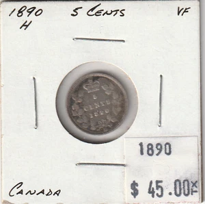 1890 H Canada Five Cents Coin - Picture 1 of 2