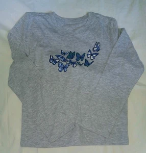 Wonder Nation Kinder Gr. XL 14-16 hellgrau meliert Schmetterling Grafik LS T-Shirt - Bild 1 von 3