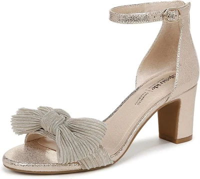 LifeStride 女式 Florence 蝴蝶结踝带连衣裙凉鞋 Platino 金色 8M — 第 1/3 张图片