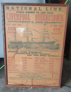 NATIONAL LINE. NY STEAMSHIP WEEKLY TO LIVERPOOL QUEENSTOWN L.F. FULLER POSTER - Foto 1 di 9