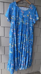 Misslook Stufen Blumen Maxikleid Taschen Bauernfest fließend Gr. XL blau - Bild 1 von 16