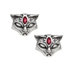 Alchemy Gothic E406 Sacred Cat Earrings Egyptian Black Feline warrior red crysta - Picture 1 of 3