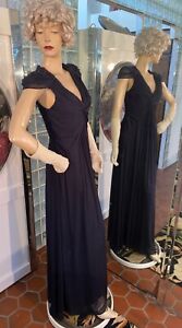 Adrianna Papell Long Evening Gown 4 Midnight Blue sequin Maxi Formal 1940s Stye