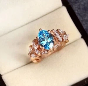 2 Ct Oval Cut Lab-Created Blue Topaz Engagement Ring 14k Rose Gold Plated - Picture 1 of 4