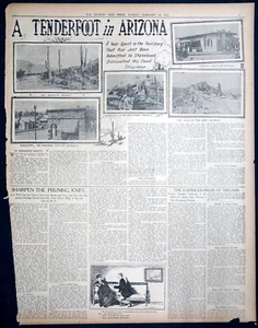 Página destacada de periódico 1912 - Tenderfoot en el estado recién admitido de Arizona - Imagen 1 de 1