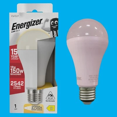 8x 18W (=150W) Energizer GLS ES E27 LED Light Bulb Lamp, 2700K Warm White 2542Lm - Image 1 of 3