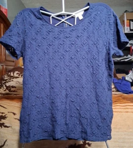 Market & Spruce Womens Top Blouse Sort Sleeve Navy Blue Large - Picture 1 of 6