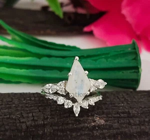 Anillo de piedra lunar arco iris anillo de cometa anillo de boda de plata de ley 925 anillo de boda para mujer - Imagen 1 de 4