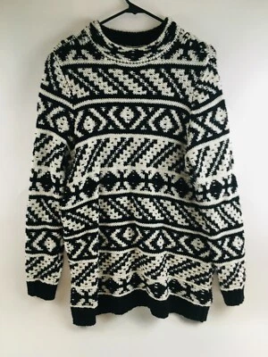 Suéter tallado con volantes para mujer talla XL negro blanco calce relajado manga larga geométrico Foto 1 de 4