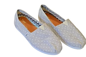 Toms DAMEN ALPARGATA CANVAS GRAU WEISSE PUNKTE SLIPPER SCHUHE FLACHE SCHUHE GRÖSSE 8 NEU OHNE ETIKETT - Bild 1 von 6