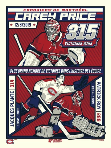 Carey Price Montreal Canadiens 315 Wins Limited Edition 18"x24" Serigraph Print Cover