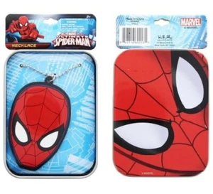 2 SPIDER MAN NECKLACES WITH RUBBER CHARM SET IN GIFT TIN - Picture 1 of 3