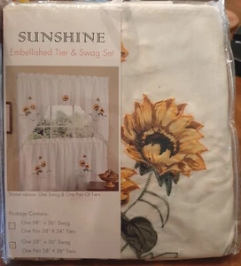 Sunshine Sunflower Embellished Tier and Swag Set  58"× 36" NIP - Picture 1 of 7