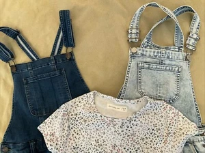 Justice Abercrombie SO overalls bibs lot 14 girls jean denim Floral Tee Country - Picture 1 of 10