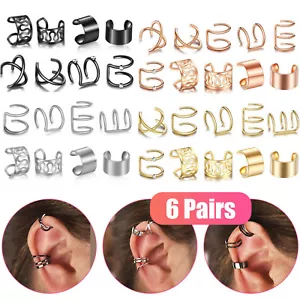 12PCS Stainless Steel Ear Cuff Clips on Wrap Women Men Earrings Set Non Piercing - Picture 1 of 13