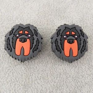 TIBETAN MASTIFF DOG Shoe Charms for Shoes Wristbands Set Lot 2 Puppy Face Black - Picture 1 of 5