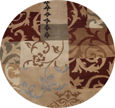 Patchwork Design Floral Round Rug 5x5 Indian Oriental Carpet - Image 1 of 4