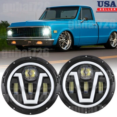 Black 2pc 7"Round LED Headlight Hi/Lo Beam Sealed for Chevy Truck C10 LUV Camaro - Image 1 of 4