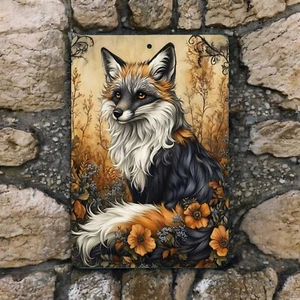Cross Fox Metal Sign - Gothic Animal Wall Art - Dark Woodland Home Decor, 8x12 - Picture 1 of 3