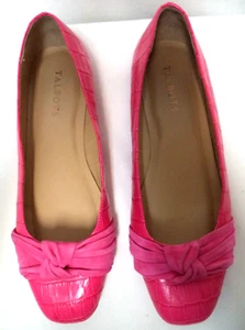 Talbots Stella croc Leather w/ Suede bow flats slides pink square toe Size Sz 9 - Picture 1 of 15