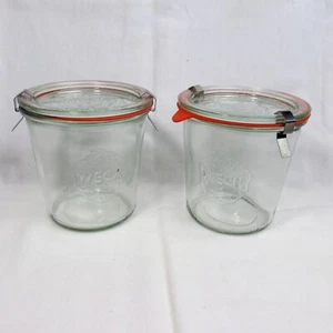Set of 2 Weck Canning Jars Rundrand Glas 100 Germany 4" With Lids Gaskets Clips - Picture 1 of 5