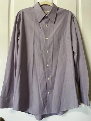 Camisa de vestir MERONA púrpura a rayas 100% algodón manga larga L 16-16 1/2 Foto 1 de 4