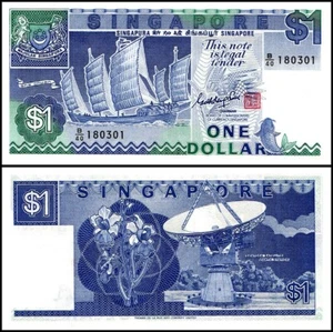 SINGAPORE 1 DOLLAR 1987 UNC SAILING SHIP SHA CHUAN AT LEFT,CHINESE CRASSE AND CA - Picture 1 of 1