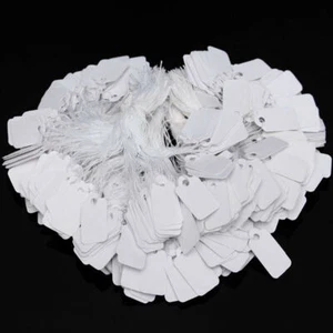 100Pcs White Blank Paper Jewelry Clothes Watch Label Price Tags String Display - Picture 1 of 5