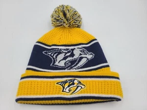 Youth Nashville Predators Pom Beanie Winter Knit Hat Stocking Cap Boy NHL Yellow - Picture 1 of 7