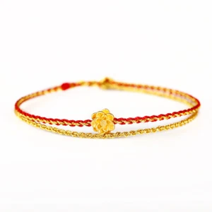 999 24K Yellow Gold 3D Lucky Lotus Woven Bracelet Woman Gift - Picture 1 of 14