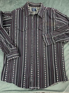 VTG Wrangler Shirt Mens Extra Large 90s Brushpopper Geometric Western Rodeo Snap - Picture 1 of 10