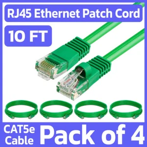 Confezione 4 Cavi Cat5e Verde 10FT Lan Ethernet Cavo Patch Rete Internet RJ45 - Foto 1 di 7