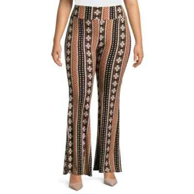 New No Boundaries Brown Knit Pattern Flare Pants Juniors Women Many Sizes - Image 1 of 4