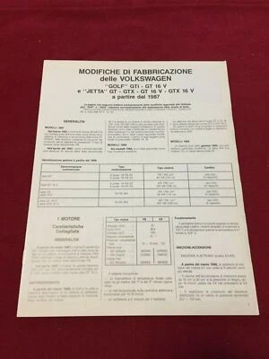 VOLKSWAGEN GOLF GT I 16V JETTA MANUALE OFFICINA MODIFICHE FABBRICAZIONE 1987 ITA - Immagine 1 di 4