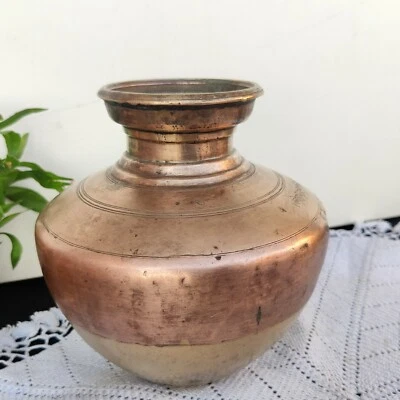 Antique Brass Copper Ganga Jamuna Beautiful Holy Water Pot Collectible Old ME747 - Image 1 of 4