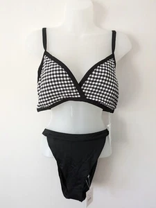 Andie Swim Neu mit Etikett V-Ausschnitt schwarz Gingham Bikinioberteil & Caicos schwarz Bikiniunterteil Gr. L - Bild 1 von 19