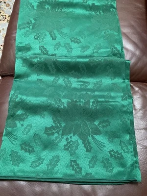 Martha Stewart Everyday ChristmasTablecloth Green Poinsettias & Holly/ 81” Lx60W - Image 1 of 4