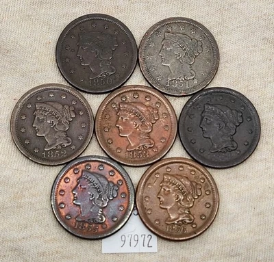 Centavos grandes WPCoins ~ 1850, 1851, 1852, 1853, 1854, 1855, 1856 (7) Foto 1 de 4