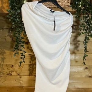 Boohoo White One Shoulder Ruched Asymmetrical Dress Size 16 - Picture 1 of 5