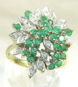 Hermoso Anillo Único 14 K 2 Tonos Oro Diamante y Esmeralda Vid Talla 8 - Imagen 1 de 22